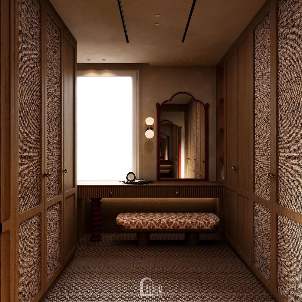 Walk-in closet sang trọng, gọn gàng và tiện nghi tại thiết kế liền kề Lộc Ninh Singashine.